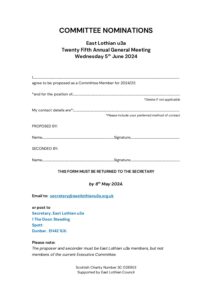 Nomination form for committee at AGM 2024 – East Lothian u3a